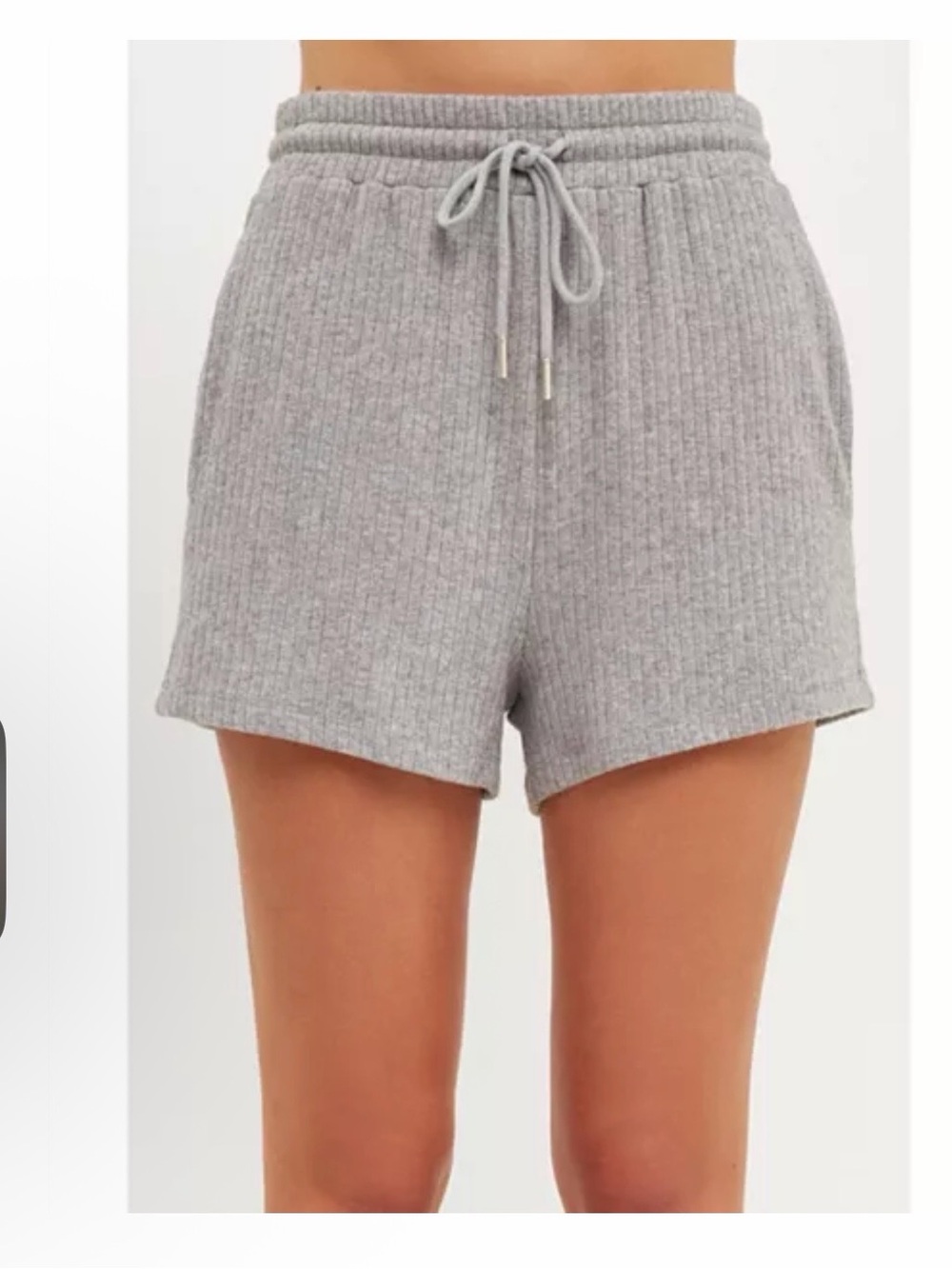 GREY LAB Ribbed Drawstring Lounge Shorts in Light Gray
